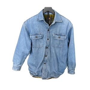 Route 66 Mens Small Denim Shirt Jacket Plaid Fleece Lined Light Wash Workwear